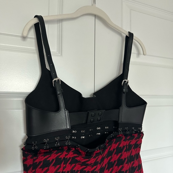MONSE Hook & Eye Cutout Leather & Wool Houndstooth Minidress- NWT- 10‎ - Picture 9 of 11